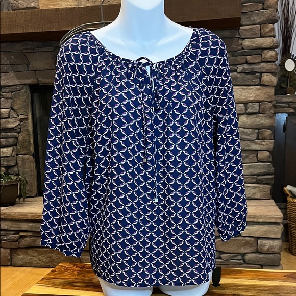 a.n.a Navy and White Geometric Blouse - Picture 1 of 16